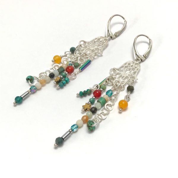 srebrne kolczyki boho HAMSA - obrazek 2