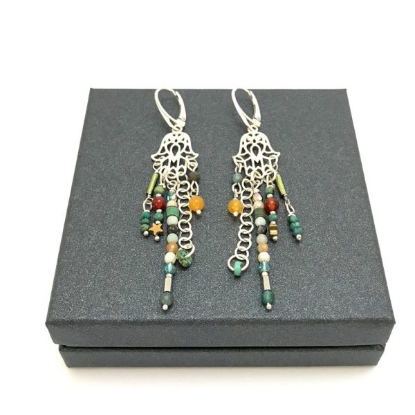 srebrne kolczyki boho HAMSA - obrazek 3