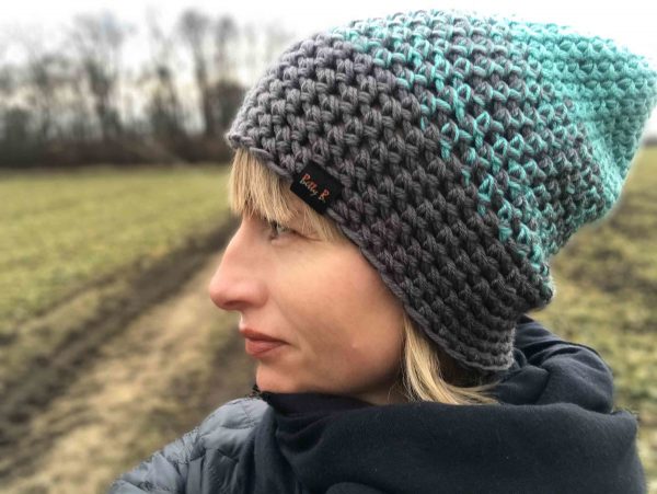 ażurowa czapka SZARY Z MIĘTĄ - obrazek 3