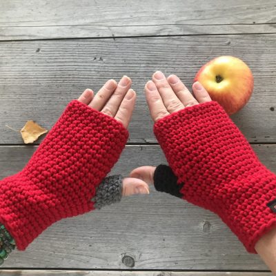 mitenki merino czerwone