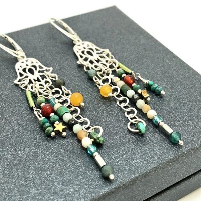 srebrne kolczyki boho HAMSA