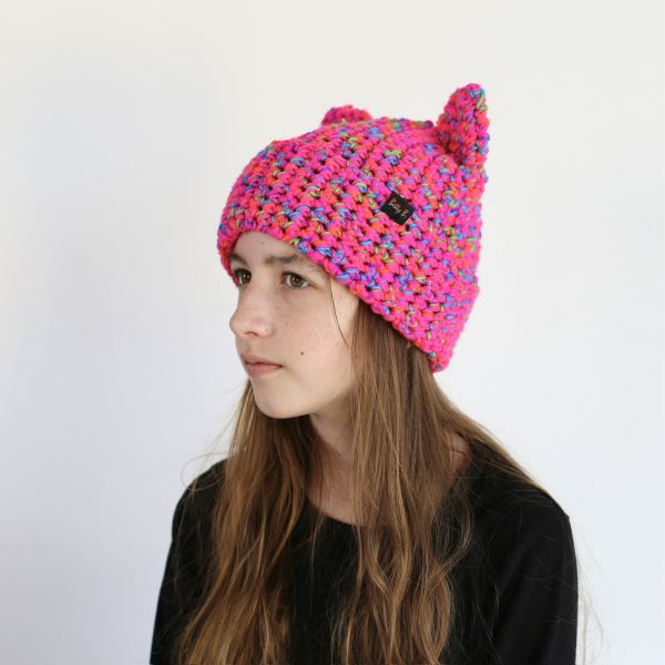 czapka z uszami NEON PINK - obrazek 3