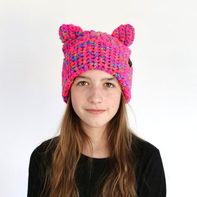 czapka z uszami NEON PINK