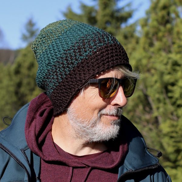 czapka merino ZIELEŃ I BRĄZ gruba - obrazek 2