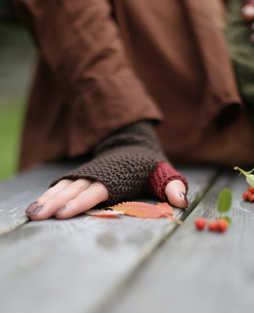 mitenki brąz i bordo - obrazek 3