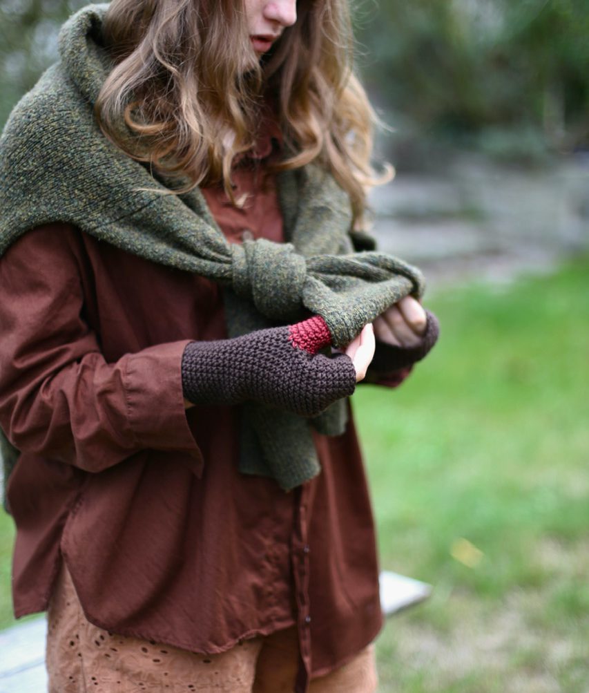 mitenki brąz i bordo - obrazek 4