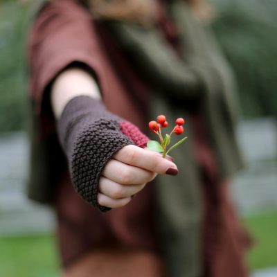 mitenki brąz i bordo