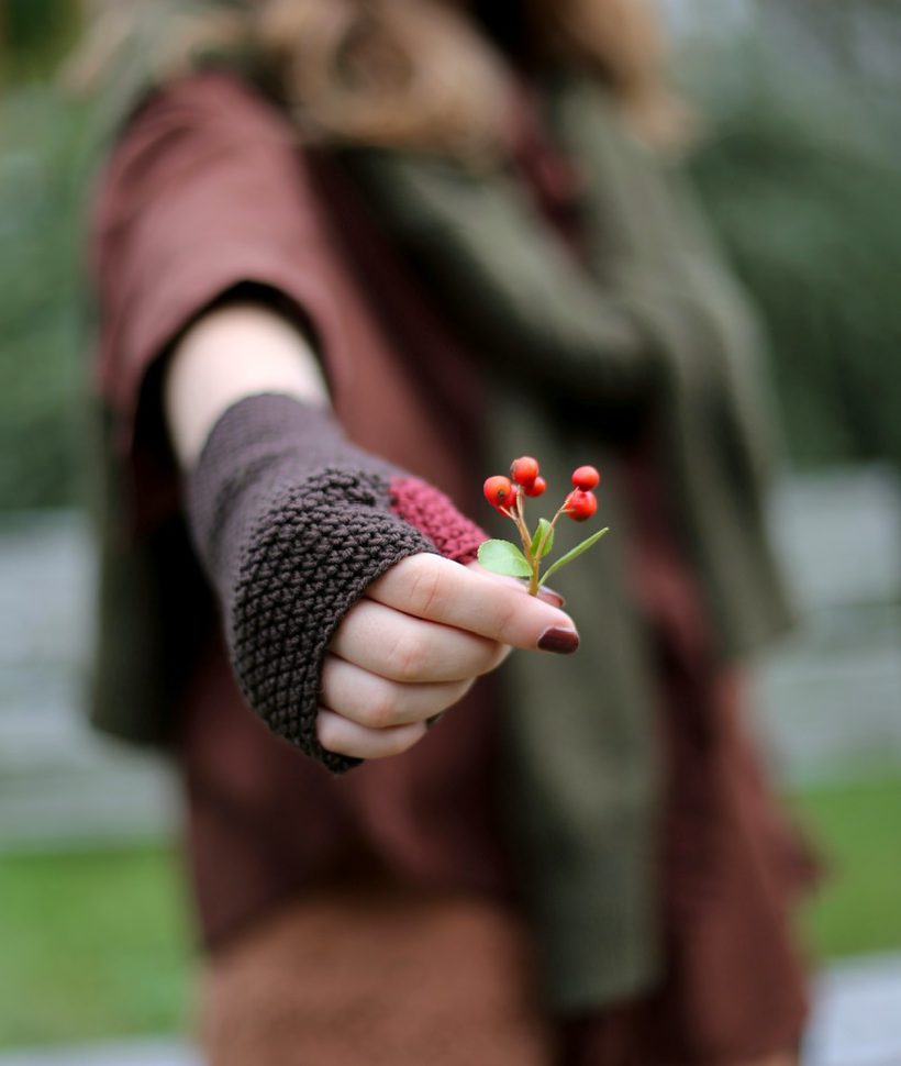 mitenki brąz i bordo